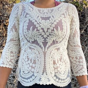 WHITE LACE SEE-THRU MESH LONG SLEEVE
